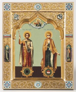 Икона на дереве 18*24 с ковчегом Адриан и Наталья 237673