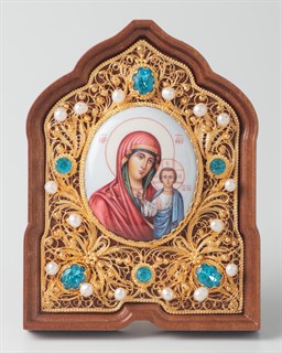 Икона именная финифть филигрань в деревянной рамке золочение Казанская Божья Матерь 237592