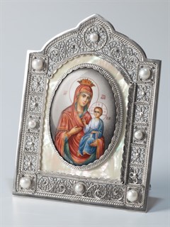 Икона серебряная Иверская Божья Матерь именная финифть филигрань серебро ювелирная 237588