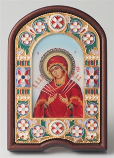 Икона именная эмаль фото в деревянной рамке золочение электрофорез Семистрельная Божья Матерь 237577