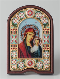 Икона именная эмаль фото в деревянной рамке золочение электрофорез Казанская Божья Матерь 237573