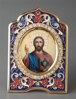 Икона именная эмаль финифть золочение Спаситель 237566