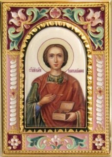 Икона именная эмаль финифть золочение Пантелеимон 237562