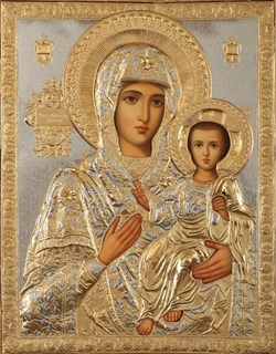Икона живописная в ризе 90х115 объемная золочение Смоленская Божья Матерь 237540