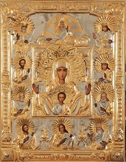 Икона живописная в ризе 70х90 объемная золочение Знамение Пресвятой Богородицы 237532