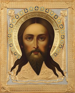 Икона живописная в ризе 60х80 объемная эмаль золочение Спас Нерукотворный 237519