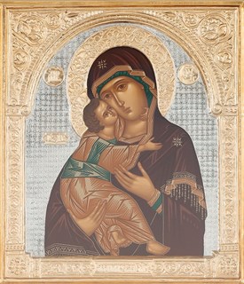Икона живописная в ризе 24х30 объемная золочение Владимирская Божья Матерь 237423