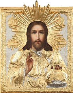 Икона живописная в ризе 24х30 объемная золочение Спаситель 237367