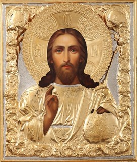 Икона живописная в ризе 24х30 объемная золочение Спаситель 237361