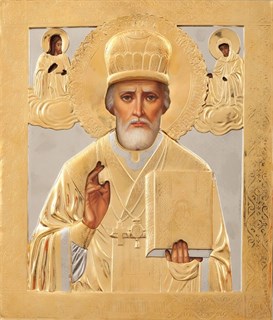 Икона живописная в ризе 24х30 объемная золочение Николай Чудотворец 237355