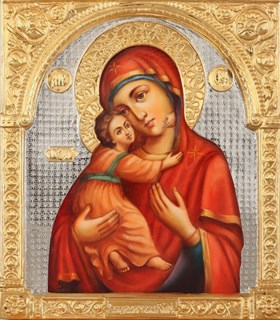 Икона живописная в ризе 24х30 объемная золочение Владимирская Божья Матерь 237353