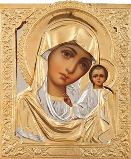 Икона живописная в ризе 24х30 объемная золочение Казанская Божья Матерь 237347