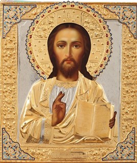 Икона живописная в ризе 24х30 объемная эмаль золочение Спаситель 237341