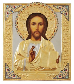 Икона живописная в ризе 24х30 объемная матовое золочение эмаль Спаситель 237340