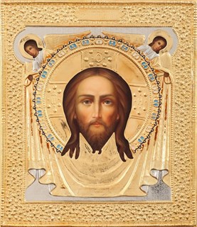 Икона живописная в ризе 24х30 объемная эмаль золочение Спас Нерукотворный 237338