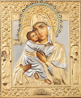 Икона живописная в ризе 24х30 объемная эмаль золочение Владимирская Божья Матерь 237337