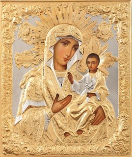 Икона живописная в ризе 24х30 объемная золочение Иверская Божья Матерь 237334