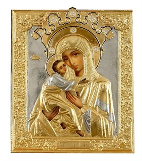 Икона живописная в ризе 24х30 объемная эмаль золочение Владимирская Божья Матерь 237333