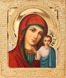 Икона живописная в ризе 24х30 объемная золочение Казанская Божья Матерь 237332