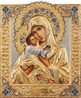 Икона живописная в ризе 24х30 объемная эмаль золочение Владимирская Божья Матерь 237330
