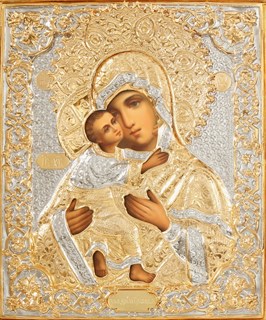 Икона живописная в ризе 22х26 объемная золочение Владимирская Божья Матерь 237326