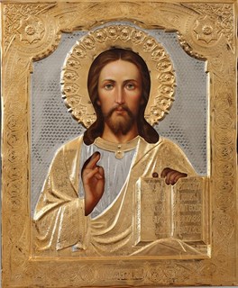 Икона живописная в ризе 22х26 объемная золочение Спаситель 237325