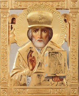 Икона живописная в ризе 22х26 объемная золочение Николай Чудотворец 237323