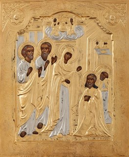 Икона живописная в ризе 22х26 объемная золочение Явление Сергию Радонежскому 237321