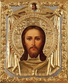 Икона живописная в ризе 22х26 объемная золочение Спас Нерукотворный 237319
