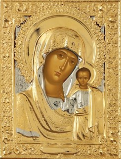 Икона живописная в ризе 18х24 объемная золочение Казанская Божья Матерь 237315