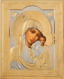 Икона живописная в ризе 18х24 объемная золочение Казанская Божья Матерь 237311