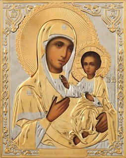 Икона живописная в ризе 18х24 объемная золочение Иверская Богородица 237310