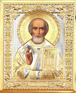 Икона живописная в ризе 18х24 объемная золочение Николай Чудотворец 237307