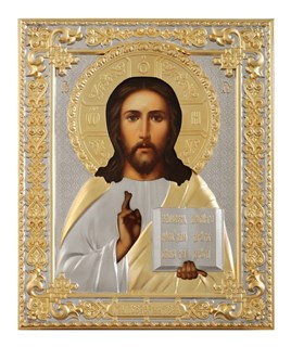 Икона живописная в ризе 18х24 объемная матовое золочение Спаситель (ручной работы) 237306