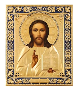 Икона живописная в ризе 18х24 объемная золочение эмаль Спаситель 237305