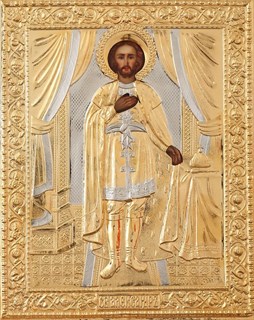 Икона Александр Невский живописная в ризе 18х24 объемная золочение 237295