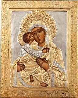 Икона живописная в ризе 18х24 объемная золочение Владимирская Божья Матерь 237285