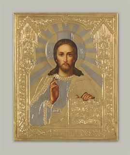 Икона живописная в ризе 15х18 объемная золочение Спаситель 237274