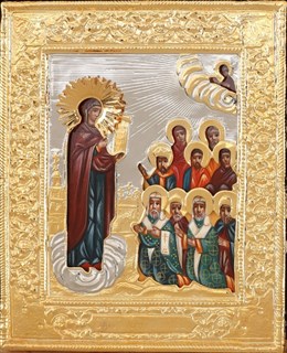 Икона живописная в ризе 13х18 объемная золочение Боголюбская Божья Матерь 237270