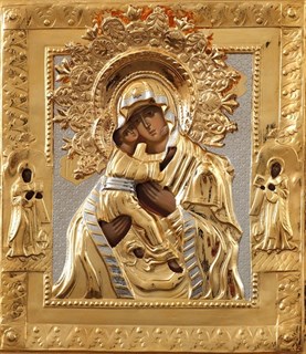 Икона живописная в ризе 13х18 объемная золочение Владимирская Божья Матерь 237269