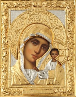 Икона живописная в ризе 11х13 объемная золочение Казанская Божья Матерь 237265