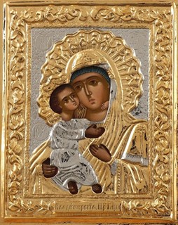 Икона живописная в ризе 11х13 объемная золочение Владимирская Божья Матерь 237264