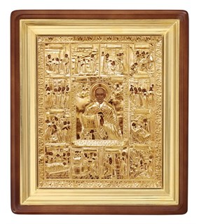 Икона живописная в киоте 40х50 Николай Чудотворец с житием 237184