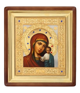 Икона живописная в киоте 30х40 камни Казанская Божья Матерь 237173