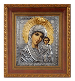 Икона живописная в киоте 30х40 черненое серебрение Казанская Божья Матерь 237160