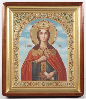 Икона Ирины живописная в киоте 30х40 золоченая чеканная рамка эмаль золоченый подрамник 237143