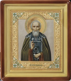 Икона живописная в киоте 24х30 эмаль Сергий Радонежский 237136