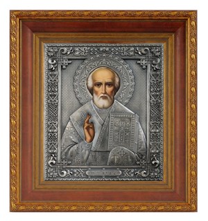 Икона живописная в киоте 24х30 черненое серебрение Николай Чудотворец 237127