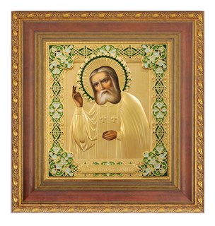 Икона живописная в киоте 24х30 золочение эмаль Серафим Саровский 237115