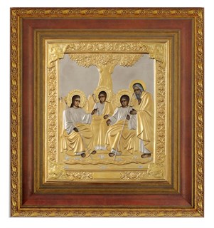 Икона живописная в киоте 24х30 матовое золочение Троица 237100